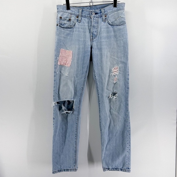 Levi’s 501 CT Custom Tapered Relaxed Mom Jeans Distressed Patches Size 24 - Picture 1 of 6